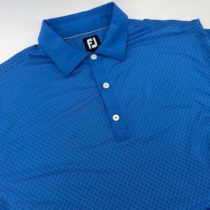 FJ FootJoy Men's Blue Geo Print Golf Polo Shirt L Short‎ Sleeve